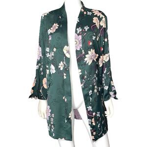 Chico's Floral Jacket Cardigan Tie Sleeves Art To Wear Blazer Size 2 Or 12/14